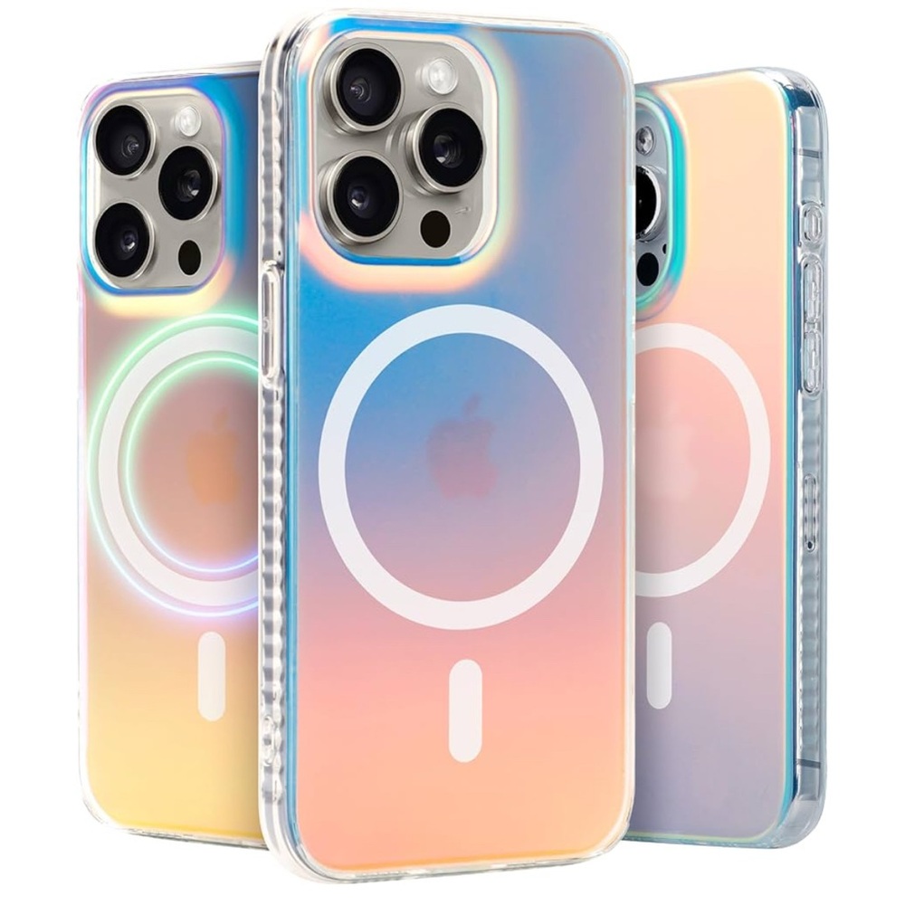Magnetic Case for iPhone 15 Pro Fluorescent Holographic Iridescent